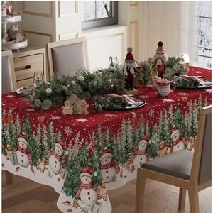 Snowman Gingerbread Man Tree Winter Tablecloth 84" x 60" (Rectangular)